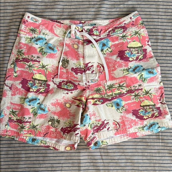 Old Navy Pants - Old Navy Hawaiian Board Shorts Mens Pink Tropical Postcard Print Size 2